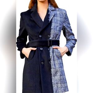 S·DEER Womens Coat with Plaid Patch Style, Wool Blend Winter Coat Size Medium